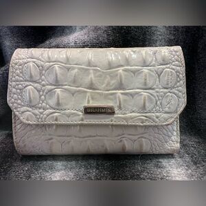 Brahmin ivory embossed leather tri fold wallet